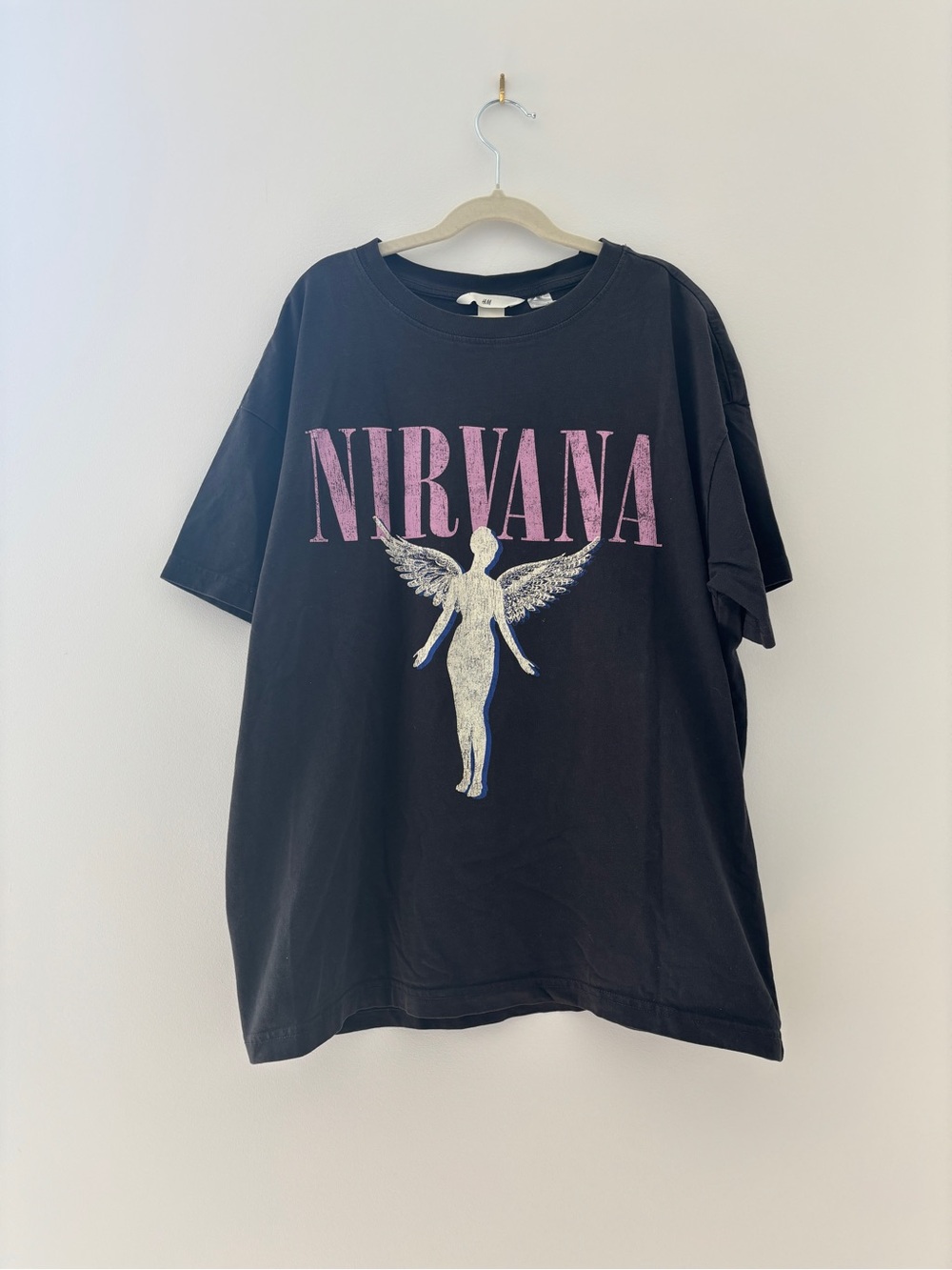 H&M Black Graphic Tee with Pink Lettering